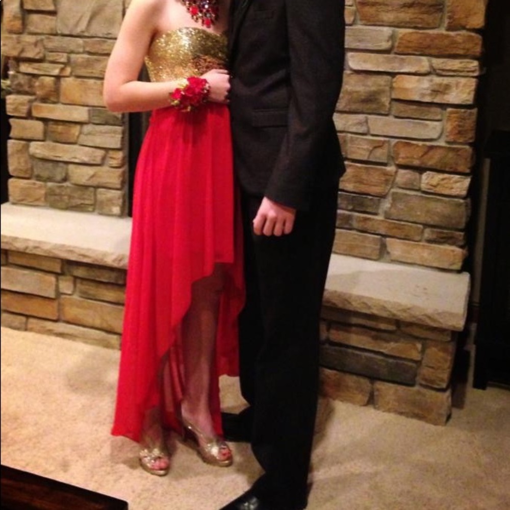 Red and gold prom dress
